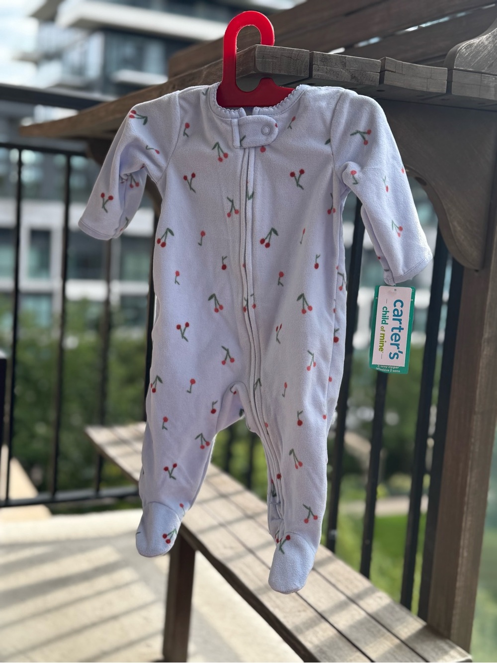 Carter's Light Blue Cherry Print Footed One-Piece